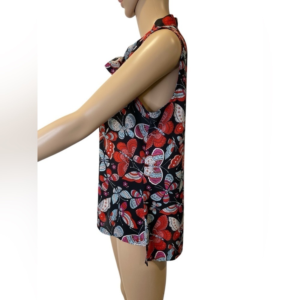 Tommy Hilfiger Butterfly Neck Tie Tank Sleeveless Top - Black and Red - Picture 3 of 4